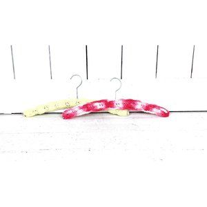 Knit hand crochet wooden afghan vintage clothing hangers set of 2